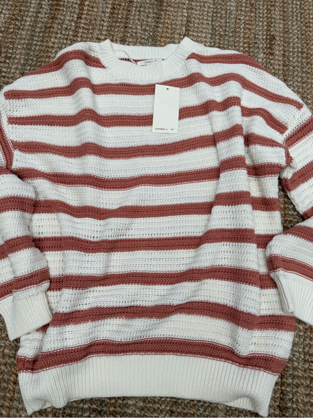 O'Neill Cream and Rust Striped Knit Sweater